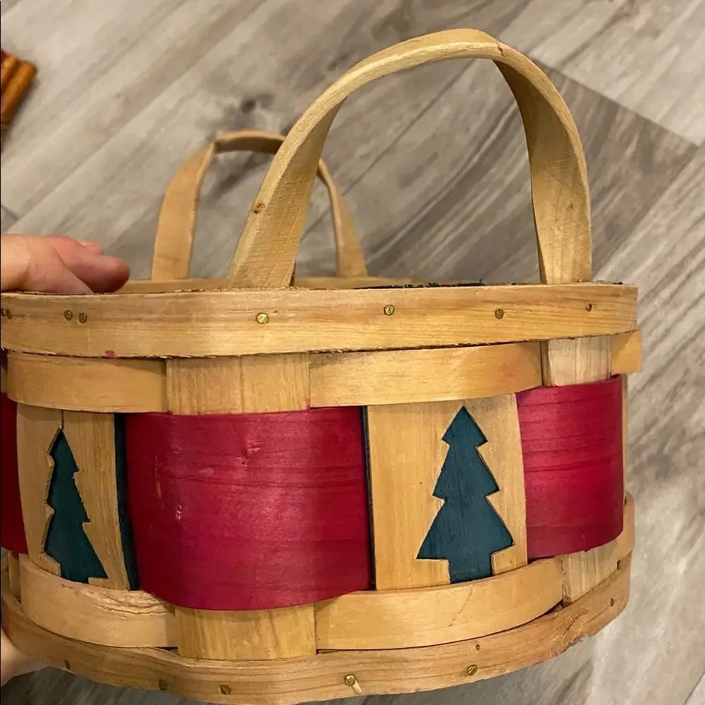 Split Oak Christmas Round Basket Double Handles‎ 7-1/2